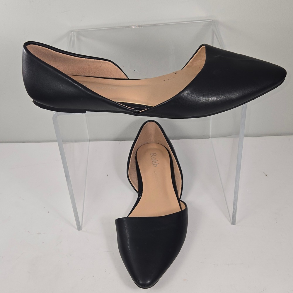Rohb by Joyce Azria Womens Black Pointed Toe‎ dOrsay Flats Size 9.5